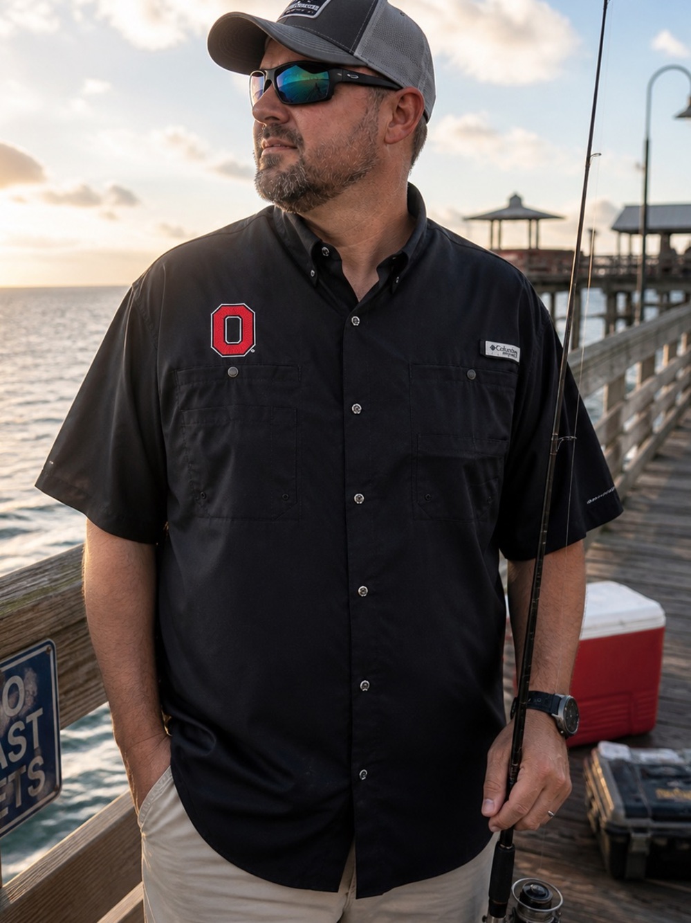 Columbia PFG Omni-Shade Ohio State Buckeyes Fishing Shirt Mens 4X Black Like New